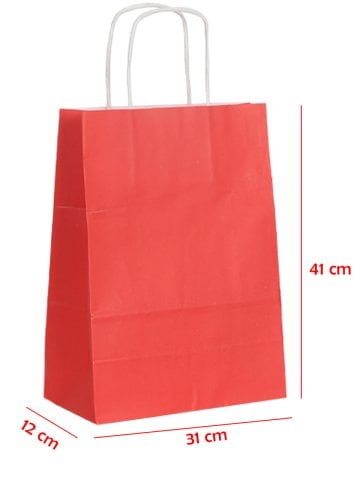 31 x 12 x 41 Büküm Saplı Kağıt Çanta (25 adet) Kırmızı