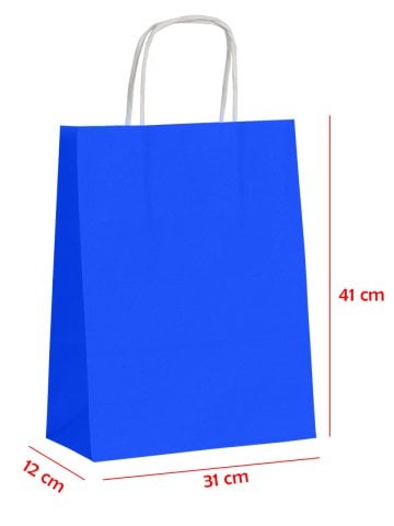 31 x 12 x 41 Büküm Saplı Kağıt Çanta (25 adet) Saks Mavisi