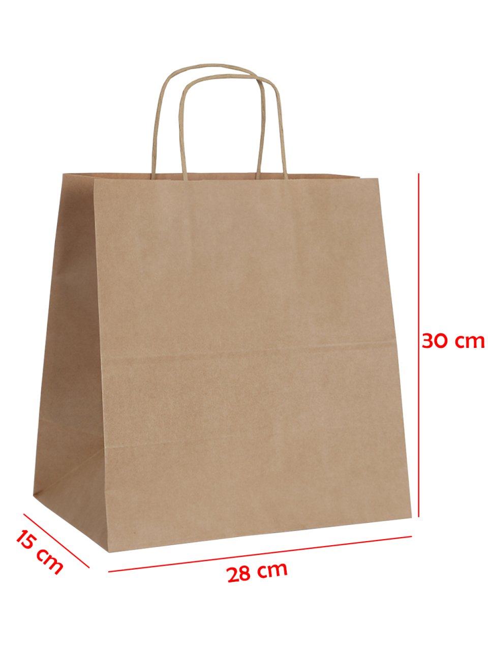 28 x 15 x 30 Büküm Saplı Kağıt Çanta (25 adet) Kraft