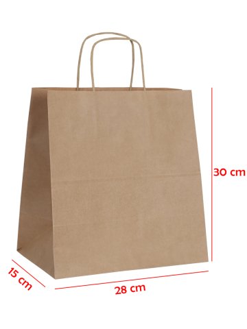 28 x 15 x 30 Büküm Saplı Kağıt Çanta (25 adet) Kraft
