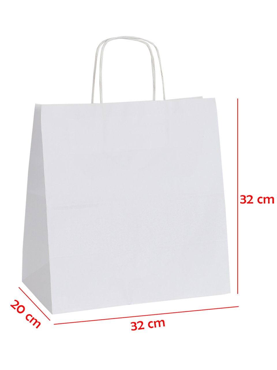 32 x 20 x 32 Büküm Saplı Kağıt Çanta (25 adet) Beyaz