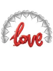 Love' Yazılı 11 Kalpli Balon 20cm - Gümüş