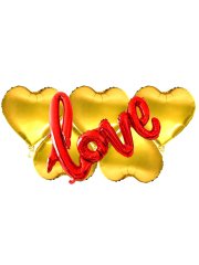 Love' Yazılı 5 Kalpli Balon 20cm - Altın
