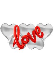Love' Yazılı 5 Kalpli Balon 20cm - Gümüş