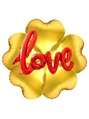 Love' Yazılı Çiçek Şekilli Kalpli Balon 20cm - Altın