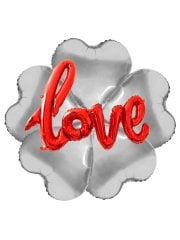Love' Yazılı Çiçek Şekilli Kalpli Balon 20cm - Gümüş