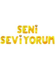 Seni Seviyorum' Yazılı Set Balon  - Altın