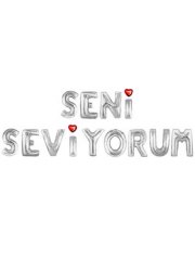 Seni Seviyorum' Yazılı Set Balon  - Gümüş