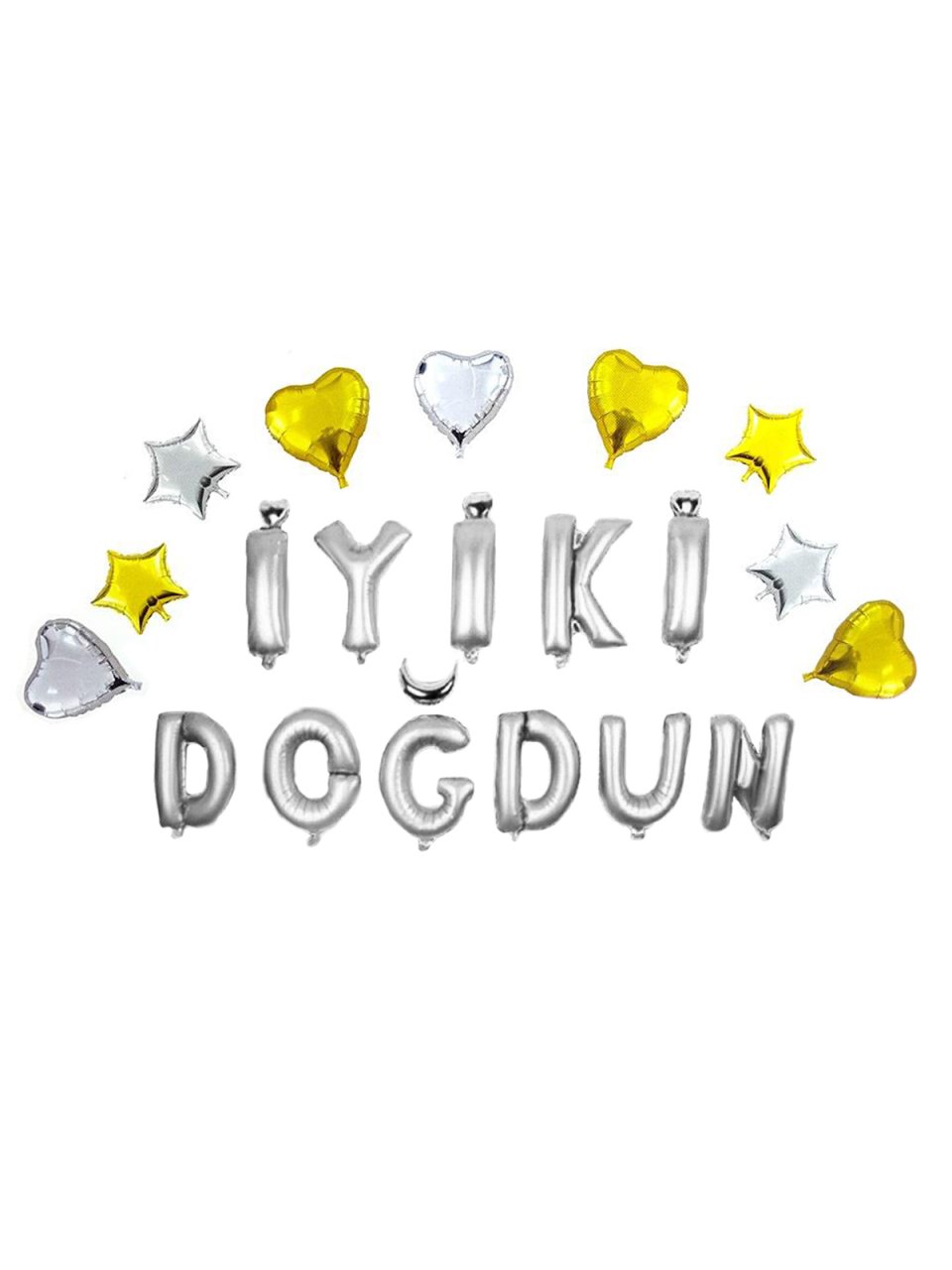 İyi ki Doğdun' Yazılı Kalpli Set Balon  - Gümüş