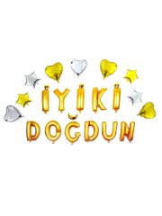 İyi ki Doğdun' Yazılı Kalpli Set Balon  - Altın