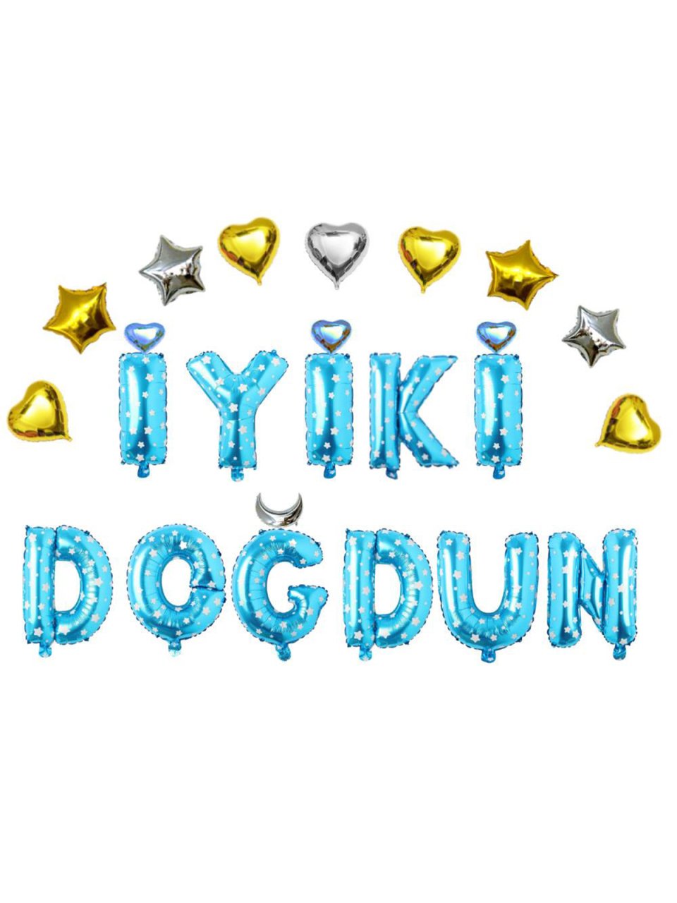 İyi ki Doğdun' Yazılı Kalpli Set Balon - Mavi