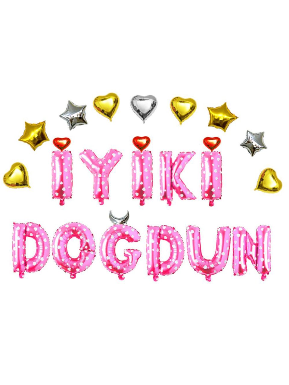 İyi ki Doğdun' Yazılı Kalpli Set Balon  - Pembe