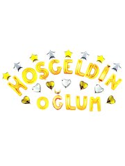 Hoş geldin Oğlum' Yazılı Set Balon  - Altın