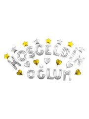 Hoş geldin Oğlum' Yazılı Set Balon  - Gümüş
