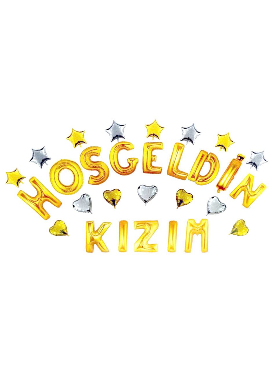 Hoş geldin Kızım' Yazılı Set Balon  - Altın