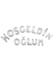 Hoş geldin Oğlum' Yazılı Set Balon  - Gümüş