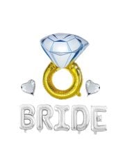 Bride' Yazılı Yüzüklü Set Balon  - Gümüş