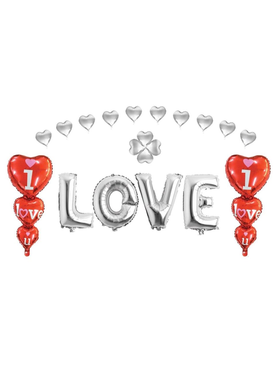 'Love' Yazılı Set Balon - Gümüş