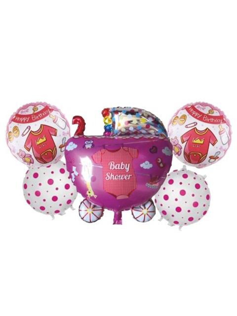 5'li Puset Set Folyo Balon - Pembe