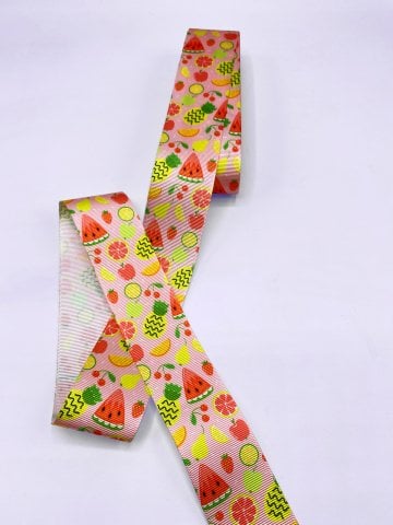 Baskılı Grogren Kurdele (4cm-5 Metre) Somon Tropik