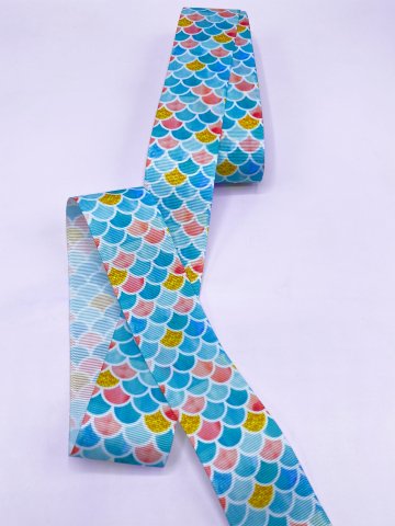 Baskılı Grogren Kurdele (4cm-5 Metre) Mavi Deniz Kızı