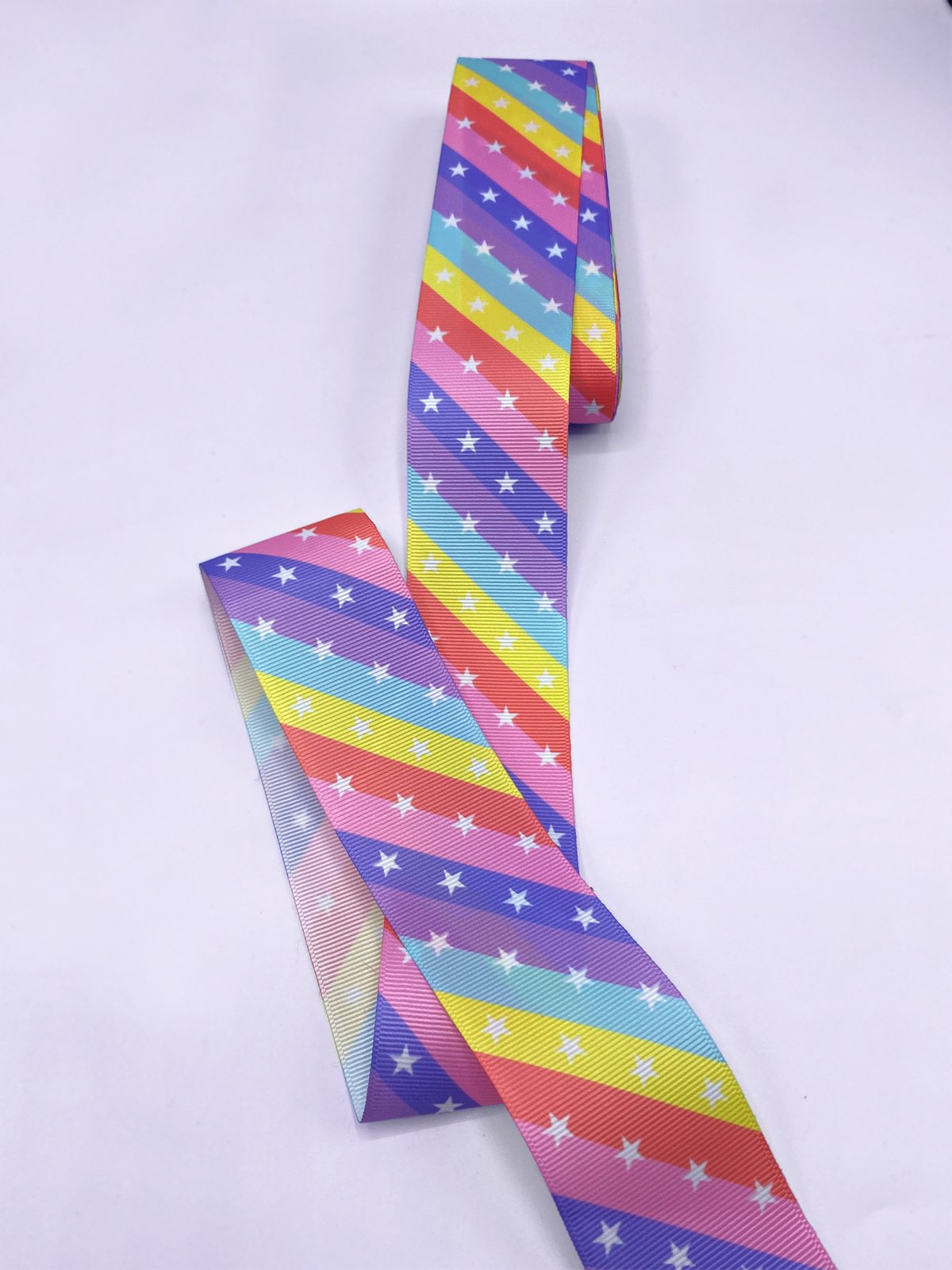 Baskılı Grogren Kurdele (4cm-5 Metre) Çapraz Çizgili Yıldız
