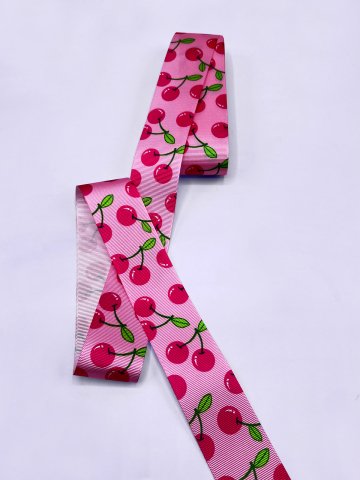 Baskılı Grogren Kurdele (4cm-5 Metre) Pembe Kiraz