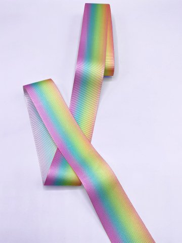 Baskılı Grogren Kurdele (4cm-5 Metre) Gökkuşağı
