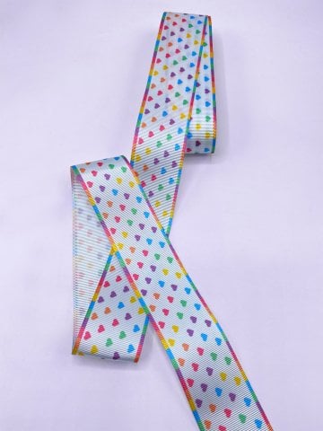 Baskılı Grogren Kurdele (4cm-5 Metre) Mini Kalp