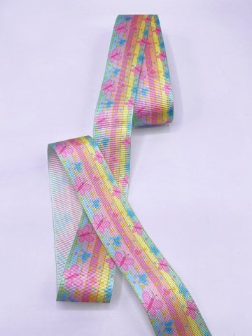 Baskılı Grogren Kurdele (4cm-5 Metre) Kelebek