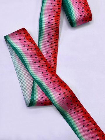 Baskılı Grogren Kurdele (4cm-5 Metre) Karpuz İçi