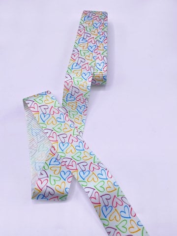 Baskılı Grogren Kurdele (4cm-5 Metre) Çizim Kalp