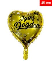 İyi ki Doğdun' Yazılı Kalp Folyo Balon 45cm - Altın