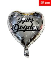 İyi ki Doğdun' Yazılı Kalp Folyo Balon 45cm - Gümüş