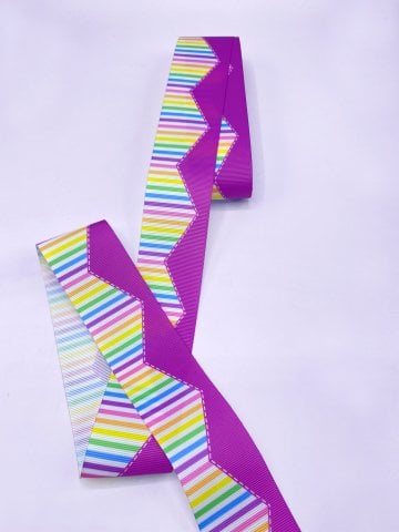 Baskılı Grogren Kurdele (4cm-5 Metre) Mor Çizgili