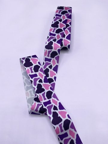 Baskılı Grogren Kurdele (4cm-5 Metre) Mor Leopar