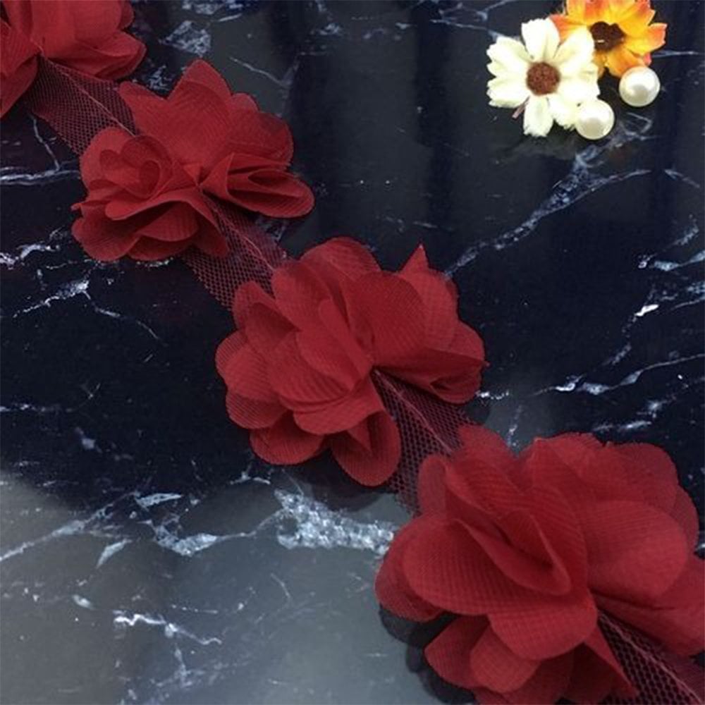 Lazer Kesim Şifon Çiçek (120 adet) Bordo