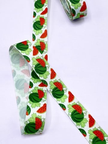 Baskılı Grogren Kurdele (2.5cm-5 Metre) Karpuz