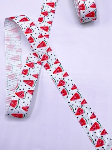 Baskılı Grogren Kurdele (2.5cm-5 Metre) Dilim Karpuz