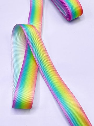 Baskılı Grogren Kurdele (2.5cm-5 Metre) Gökkuşağı