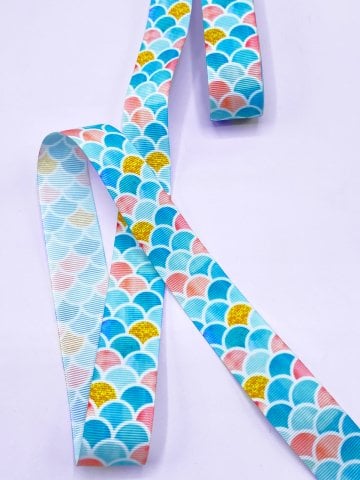 Baskılı Grogren Kurdele (2.5cm-5 Metre) Mavi Deniz Kızı