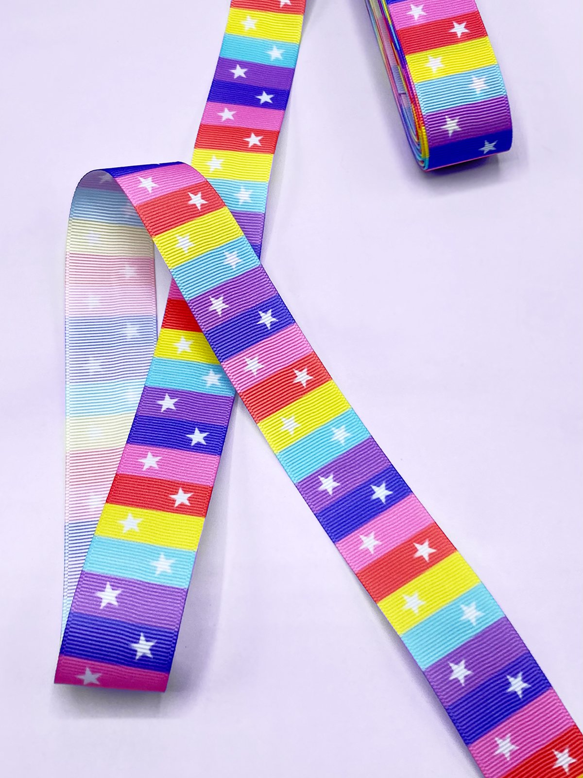 Baskılı Grogren Kurdele (2.5cm-5 Metre) Yatay Çizgili Yıldız
