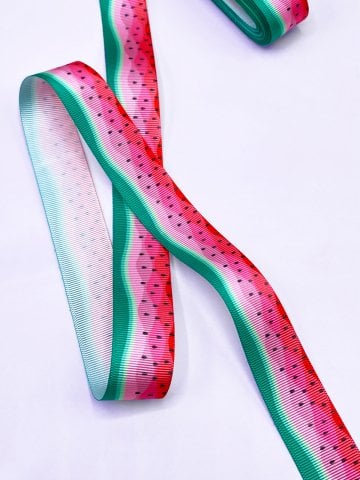 Baskılı Grogren Kurdele (2.5cm-5 Metre) Karpuz İçi