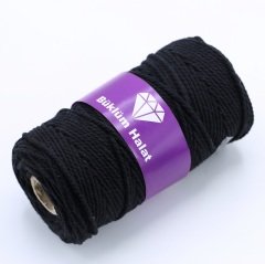 İki Büküm Makrome İpi (3mm - 500gr) Siyah