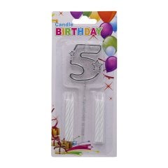 Dört Mumlu Gümüş Rakam Mum 5