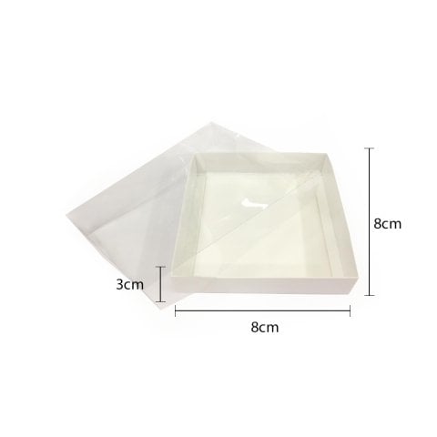 Asetat Kapaklı Kraft Kutu (50 adet) 8x8x3cm - Beyaz
