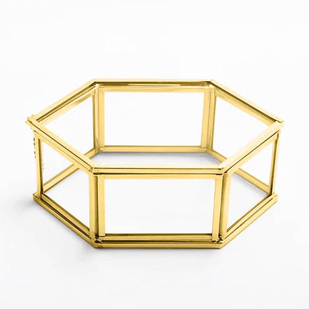 Altıgen Cam Madlen Çikolata Kutusu Altın - 25x25cm