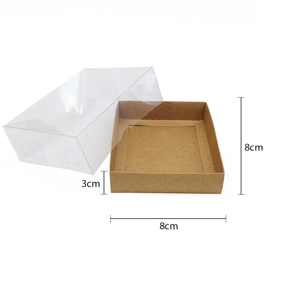 Asetat Kapaklı Kraft Kutu (50 adet) 8x8x3cm - Kraft