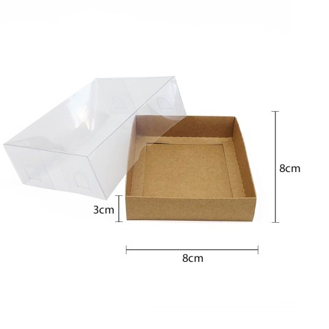 Asetat Kapaklı Kraft Kutu (50 adet) 8x8x3cm - Kraft