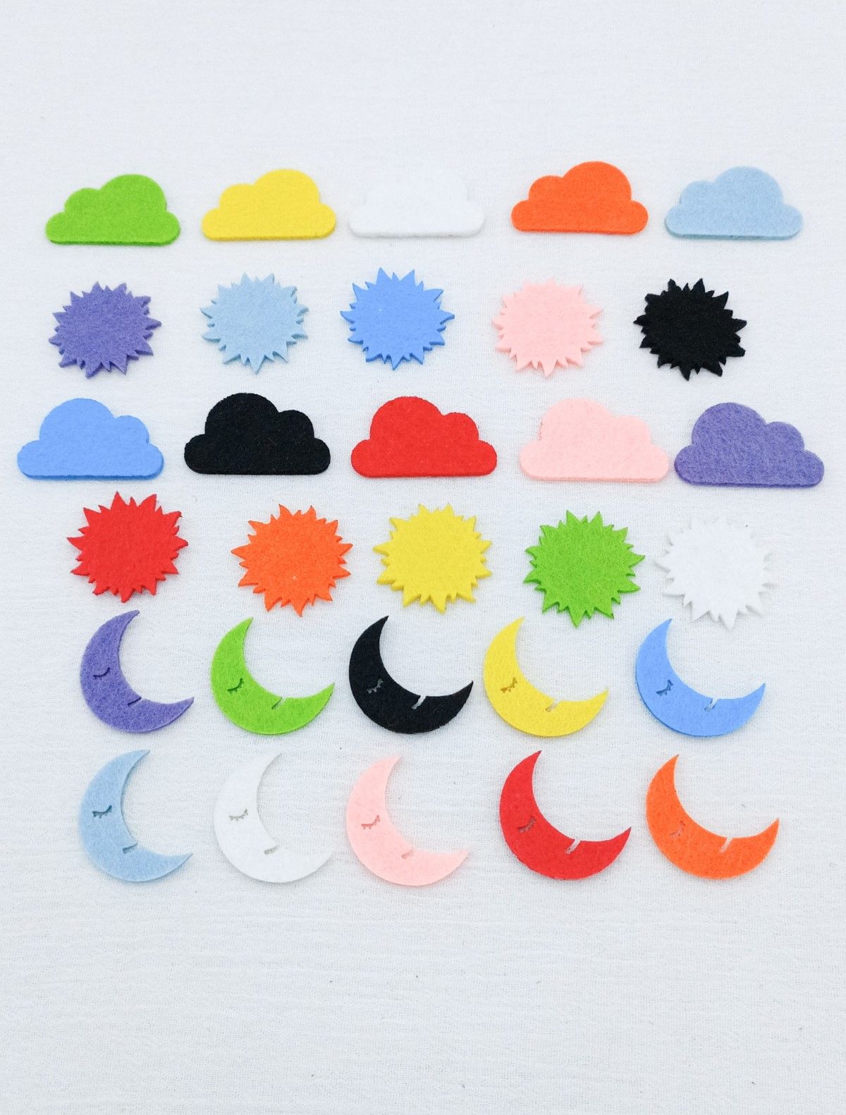 Keçe Ay Keçe Bulut Keçe Güneş Keçe Figür Seti 10'lu (3.5cm)